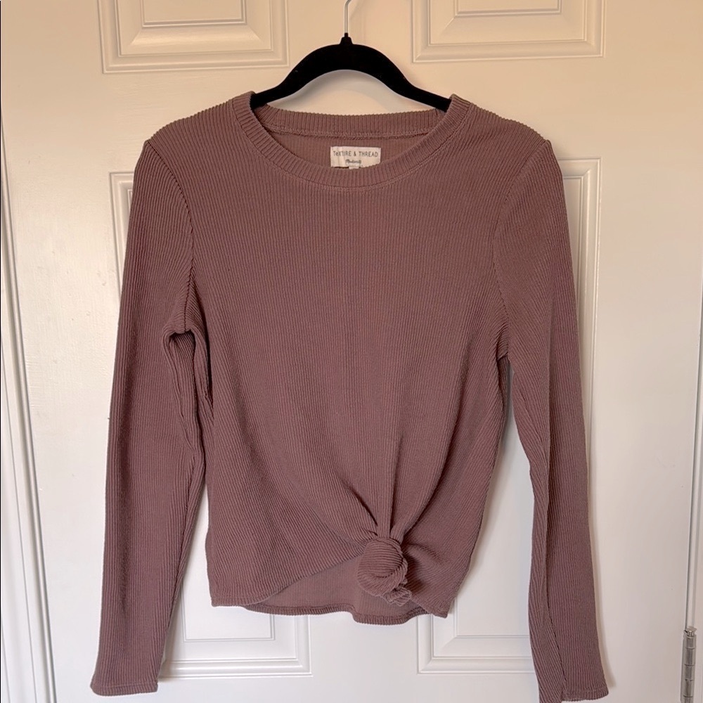 Women's Madewell Ribbed Knot Front Top - Mauve